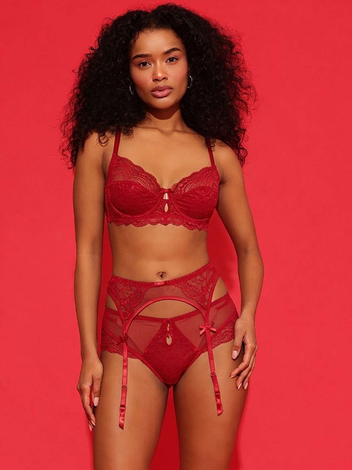 Red Lace Garter Belt with Sheer Panels – Chelvet