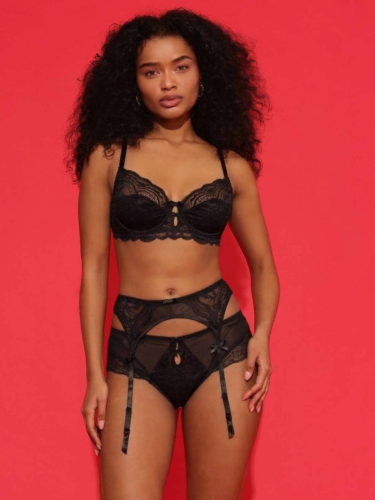 Black Lace Garter Belt with Sheer Panels Chelvet Black Lace Garter Belt with Sheer Panels Chelvet