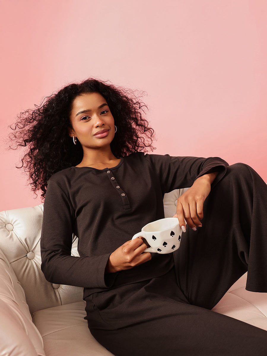 Brown Full-Sleeve Top & Pyjama Loungewear Set – Chelvet